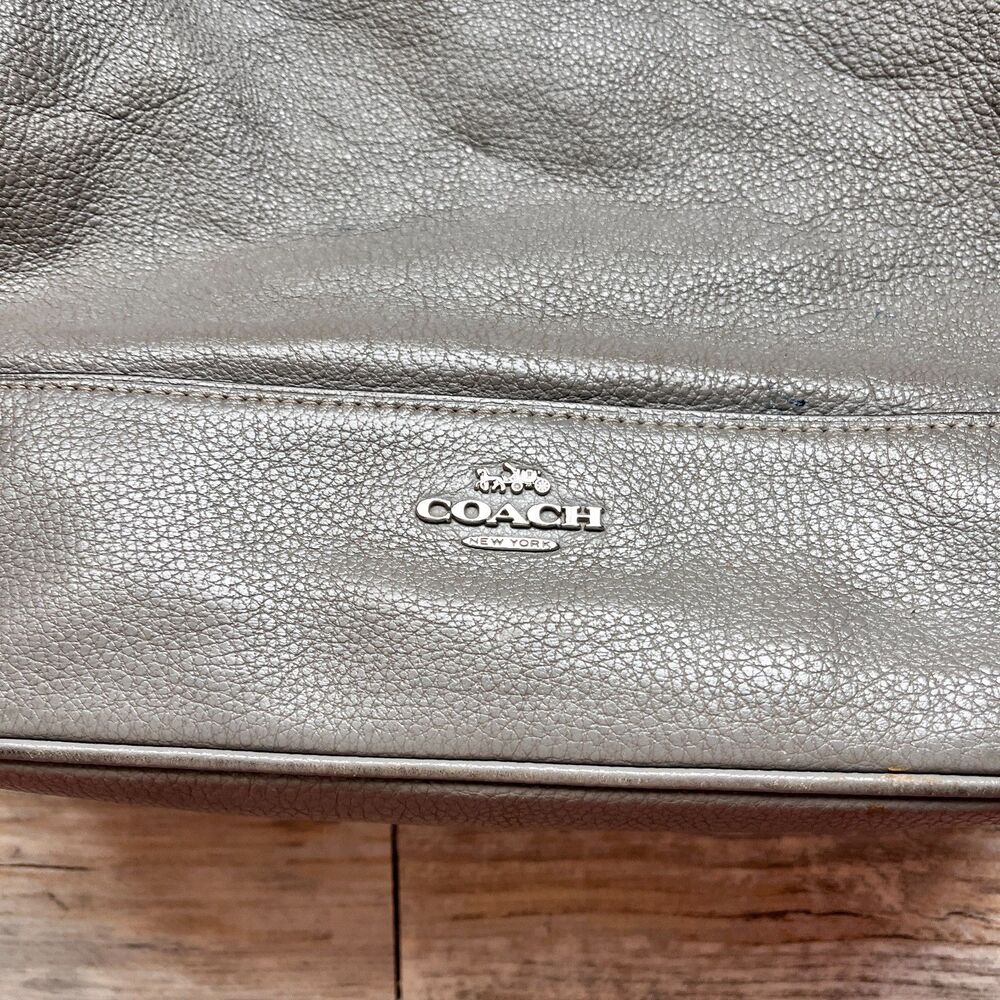 Coach Paxton Duffle Crossbody Grey Pebbled Leather Shoulder Bag Silver Chain - Picture 3 of 14